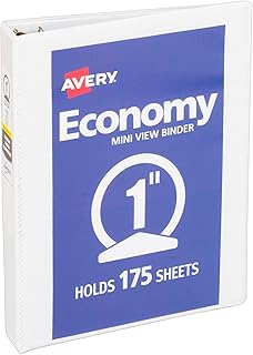 Папка-скоросшиватель Avery Mini Economy View на 3 кольца, круглые кольца диаметром 1 дюйм, вмещает бумагу формата 5,5 x 8,5 дюймов, 1 белая папка (05806)