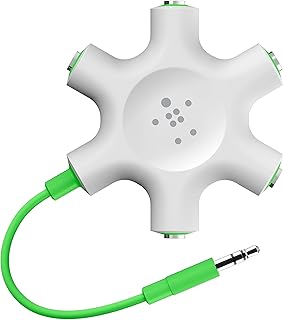 Аудиоразветвитель Belkin Rockstar с 5 разъемами для наушников (светло-зеленый) — разветвитель для наушников, предназначенный для подключения до 5 устройств в учебных классах, для микширования звука и совместного использования — для iPhone, iPad и других устройств.