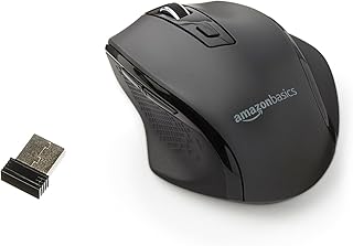 Беспроводная компьютерная мышь Amazon Basics, эргономичная, оптическая, 2,4 ГГц, регулируемое разрешение (DPI), совместима с ПК, Mac, ноутбуком, черная.