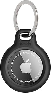 Чехол Belkin Apple AirTag Secure Holder с кольцом для ключей — прочный, устойчивый к царапинам, с открытой лицевой стороной и приподнятыми краями — защитный аксессуар-брелок AirTag для ключей, домашних животных, багажа и многого другого — черный