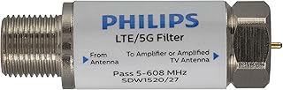 Фильтр Philips LTE для телевизионной антенны, фильтрует сигнал 4G 5G LTE для уменьшения помех и пикселизации, обеспечивая четкий прием цифрового HD-телевидения, диапазон частот 5-608 МГц, установка внутри и снаружи помещений, SDW1520/27