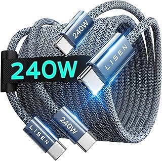 Зарядный кабель LISEN для iPhone 16, 240 Вт, USB C — USB C, кабель Type C для быстрой зарядки, кабель USB C для iPhone 16e 15, iPad, MacBook Air Pro, Samsung A17 S25, Switch 2, 6,6 фута/2 шт./полуночный