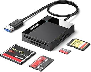 Кардридер UGREEN SD с USB 3.0, адаптер-концентратор для карт памяти, скорость 5 Гбит/с, одновременное чтение 4 карт: CF, CFI, TF, SDXC, SDHC, SD, MMC, Micro SDXC, Micro SD, Micro SDHC, MS, UHS-I (черный)
