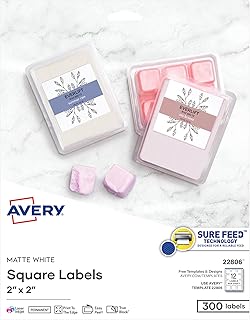 Квадратные этикетки Avery для печати, 2" x 2", матовые белые, 300 настраиваемых этикеток (22806)