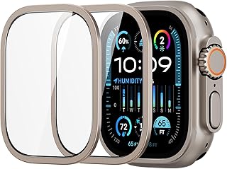 Защитная пленка ESR Armorite для Apple Watch Ultra 2/1 (2024/2023/2022, 49 мм), защита военного класса, закаленное стекло с рамкой из алюминиевого сплава, сохранение оригинального вида, защита от царапин, титановый цвет.