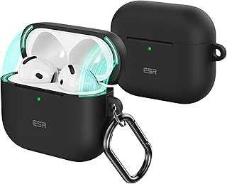 Чехол ESR для AirPods 4, совместимый с чехлом Apple AirPods 4 (2024) (USB-C), магнитная крышка, полная защита от падений, с карабином, серия Cloud, черный.