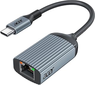 Адаптер Acer USB C — Ethernet, сетевой адаптер RJ45 — Type-C (совместим с Thunderbolt 3/4), алюминиевый USB-C LAN-адаптер 1 Гбит/с для ноутбуков, MacBook Pro/Air, iPad Pro, iPhone 15/16, Dell XPS