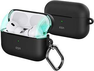 Чехол ESR для AirPods Pro 2-го поколения (с кабелем USB-C/Lightning), совместим с чехлами для AirPods Pro (2023/2022/2019), магнитная крышка, полная защита от падений, с карабином, серия Cloud, черный.