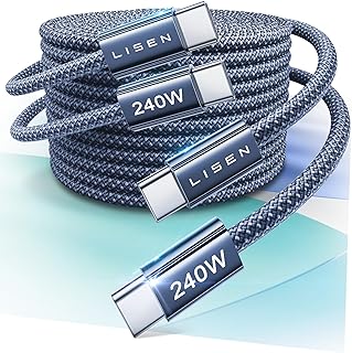 Зарядный кабель LISEN для iPhone 16, 240 Вт, USB C — USB C, Type C, для быстрой зарядки iPhone 16e, 15 Pro Max, iPad, MacBook Air Pro, Samsung A 17 S25, 6,6 фута/2 шт./полночь