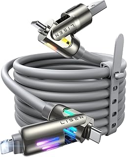 LISEN USB C — Lightning кабель, 240 Вт, 4 в 1 зарядный кабель, 6,6 фута, толстый USB A/C — C/Lightning с подсветкой для iPhone 16e 15 14 Pro/MacBook Air 17/iPad/Samsung/Switch 2, многофункциональное зарядное устройство для всех устройств