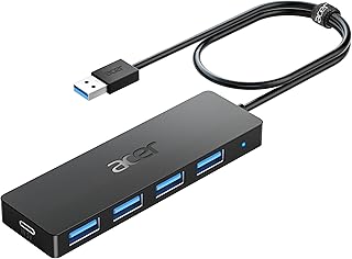 USB-концентратор Acer с 4 портами, многопортовый USB 3.0, разветвитель USBA для ноутбука с портом питания Type-C, удлинитель для порта A ноутбука, ПК, настольного компьютера и других устройств (60 см)