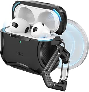 Чехол ESR для AirPods 4, совместим с чехлами AirPods 4-го поколения (2024), совместим с MagSafe, обеспечивает надежную защиту от падений, имеет магнитную крышку, серия Cyber, черный.