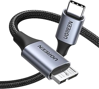 Кабель UGREEN 10 Гбит/с Micro B — USB C для жестких дисков, 45 см (1,5 фута), кабель для внешних жестких дисков, совместимый с MacBook Pro/Air, iPad/планшетами, iPhone, Samsung Galaxy S24, WD Seagate и др.