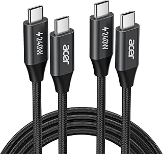 Кабель USB-C от Acer, 240 Вт, кабель USB-C (2 шт., 1,9 м), нейлоновый плетеный кабель для быстрой зарядки Type-C, совместимый с iPhone 16/15 Pro Max, Galaxy S25/S24, MacBook Pro/Air, iPad, ноутбуками и т. д.