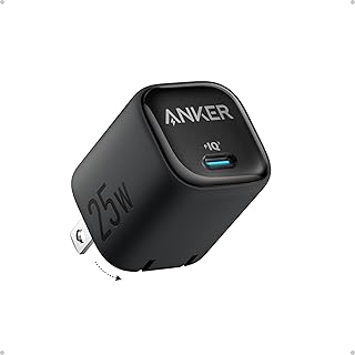 Компактное и складное зарядное устройство Anker 25 Вт USB C с поддержкой быстрой зарядки PPS для Galaxy S24/Z Fold/Z Flip/Tab, iPhone, iPad (черное)