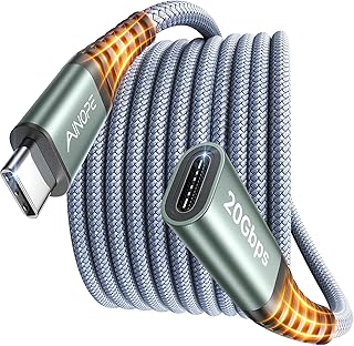 Удлинительный кабель AINOPE USB C 6,6 фута, 20 Гбит/с/240 Вт, USB 3.2 Type C, для аксессуаров PSVR2, вывод видео 4K@60 Гц, плетеный удлинительный кабель USB C «мама» для концентратора/MacBook/зарядного устройства MagSafe/телефона, серый