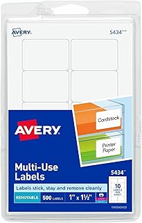 Самоклеящиеся съемные этикетки Avery, 1 x 1,5 дюйма, белые, 500 штук в упаковке (05434)