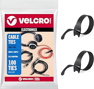 Многоразовые кабельные стяжки VELCRO, 100 штук, длина 6 дюймов, для организации кабелей, черные.