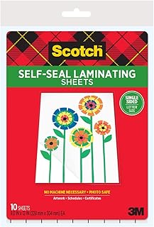 Односторонние самоклеящиеся ламинирующие листы Scotch, формат Letter (9 x 12 дюймов), упаковка из 10 штук.