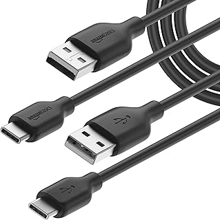 Комплект из двух кабелей Amazon Basics USB-C — USB-A 2.0 для быстрой зарядки, скорость 480 Мбит/с, сертифицирован USB-IF, для Apple iPhone 16/15, iPad, Samsung Galaxy, планшетов, ноутбуков, 1,8 м, черный.