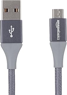 Кабель Amazon Basics Micro USB — USB-A 2.0 для быстрой зарядки, нейлоновая оплетка, скорость передачи данных 480 Мбит/с, длина 1,8 метра, темно-серый.