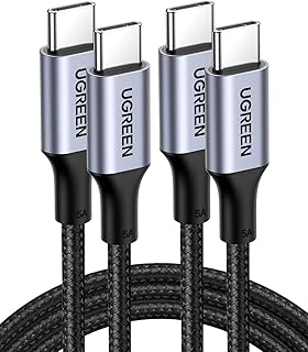 Кабель UGREEN USB C — USB C, 100 Вт, комплект из 2 кабелей USB C для зарядки iPhone 16/16 Plus/16 Pro/16 Pro Max/15, MacBook Pro, iPad Pro, Dell XPS, Samsung Galaxy S24/S23/S22 Ultra, Switch, Pixel, черный.