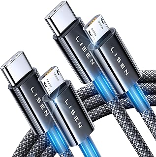 Комплект из 2 кабелей LISEN USB C — Micro USB, 1 метр, нейлоновая оплетка, зарядное устройство для контроллера PS4 Micro USB, зарядка 2,4 А и передача данных 480 Мбит/с, для настенных зарядных устройств Type C/PS4/Xbox One/старых Kindle/Android