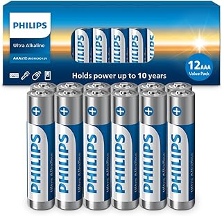 Батарейки PHILIPS AAA, набор из 12 ультращелочных батареек AAA, 1,5 В, 3 А, обеспечивают длительное время работы для устройств с высоким энергопотреблением, срок хранения 10 лет, прочная герметичная конструкция.
