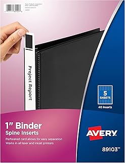 Вставки для корешков папок Avery, для папок с кольцами шириной 1 дюйм и шириной корешка 1,4 дюйма, 40 картонных вставок (89103)