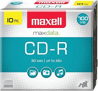 Maxell – MAX648210, записываемые CD-диски – бесшумное воспроизведение CD-дисков на поверхности, объем памяти 700 МБ и скорость записи до 48x – чистые CD-диски, контейнер для хранения CD-дисков и тонкий футляр для дисков – 10 штук