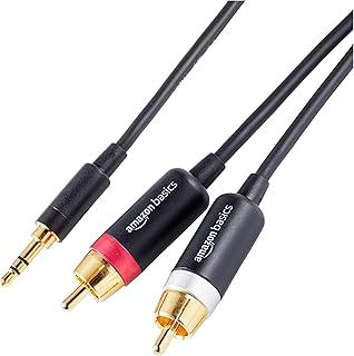 Кабель-адаптер Amazon Basics 3,5 мм стерео AUX на 2 x RCA, 1,2 м, для подключения усилителей и колонок, с позолоченными штекерами, черный.