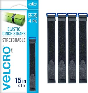 Эластичные ремни VELCRO Brand VEL-30792-AMS, 4 шт., 15 дюймов | Растягивающиеся и регулируемые для плотного прилегания | Для крепления пиломатериалов, ковриков для йоги, инструментов, туристического снаряжения и многого другого | Затягиваются с пряжкой, черные, 15x1