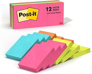 Набор мини-стикеров Post-it, 1 3/8 дюйма x 1 7/8 дюйма, 12 блокнотов, 100 листов в каждом, коллекция Poptimistic, школьные принадлежности и канцелярские товары, оригинальные стикеры Post-it.