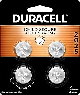Литиевые батарейки Duracell 2025, 4 шт. (упаковка из 1 шт.) с функциями защиты от детей, литиевые батарейки-таблетки для брелоков, автомобильных пультов дистанционного управления и других устройств, CR2025, 3 В (3V).