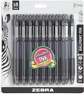 Шариковая ручка Zebra Pen Z-Grip с выдвижным стержнем, чернила черного цвета, толщина стержня 1,0 мм, школьные принадлежности, принадлежности для учителей и офисные принадлежности, набор из 18 штук (22218)