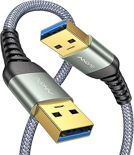 Кабель AINOPE USB-USB, USB 3.0 A-A, штекер-штекер [не рвется], двухсторонний кабель типа A, совместимый с корпусами для жестких дисков, KVM-переключателями, DVD-плеерами, телевизорами, кулерами для ноутбуков, 2 метра, серый.