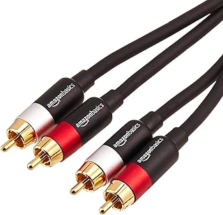 Аудиокабель Amazon Basics 2 RCA для усилителя, активных колонок или сабвуфера с позолоченными штекерами, 1,2 метра, черный.
