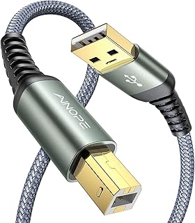 Кабель для принтера AINOPE USB A — USB B, высокоскоростной, в нейлоновой оплетке, USB 2.0 MIDI, кабель для подключения принтера к компьютеру для HP, Canon, Brother, Dell, Epson, Lexmark, Xerox, 6,6 фута/серый