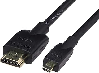 Кабель Amazon Basics Micro HDMI — HDMI Display Cable, высокоскоростной, 18 Гбит/с, 4K@60 Гц, 2160p, 48-битная цветопередача, поддержка Ethernet, 1,8 м, черный.