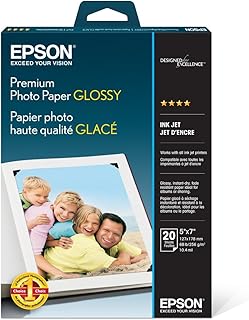 Фотобумага Epson S041464 Premium, плотность 68 фунтов, глянцевая, размер 5 x 7 дюймов (упаковка из 20 листов)