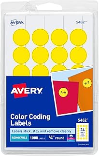 Самоклеящиеся съемные этикетки Avery Print/Write, диаметр 0,75 дюйма, желтые, 1008 штук в упаковке (5462)