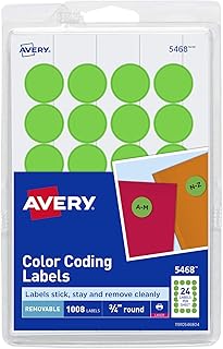 Цветные наклейки-точки Avery, съемные круглые наклейки для печати или письма, 3/4 дюйма, 1008 неоново-зеленых круглых наклеек (5468)