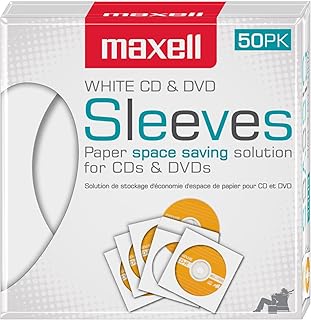 Защитные тонкие прозрачные пластиковые чехлы Maxell 190135 для компакт-дисков и DVD-дисков, белые, упаковка из 50 штук (бумажные).
