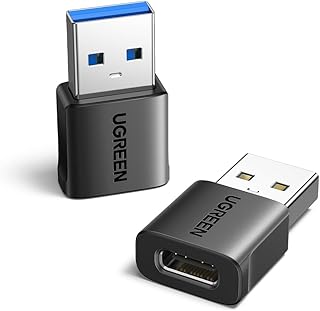 Комплект из 2 адаптеров UGREEN 10 Гбит/с USB-C, переходник USB-C «мама» на USB 3.0 «папа», зарядное устройство для iPhone 16 15 14 13, AirPods, iPad Air Mini 6 7, CarPlay, черный.