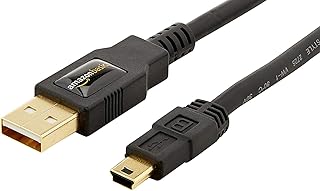 Кабель Amazon Basics USB-A — Mini USB 2.0, скорость передачи данных 480 Мбит/с, позолоченные разъемы, длина 90 см, черный.