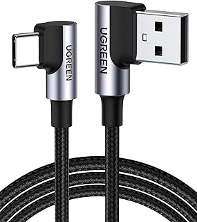 Кабель UGREEN USB-USB-C с углом 90 градусов для быстрой зарядки, совместимый с iPhone 16/16 Plus/16 Pro/16 Pro Max/15/Samsung Galaxy S10/S10+/Pixel 7/6a/LG G8/G7/Pixel/Switch и др., длина 4,8 м.