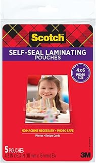 Самоклеящиеся ламинирующие пакеты Scotch, глянцевая поверхность, размер фотографии 4 x 6 дюймов, 5 штук в упаковке.