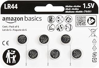 Набор из 6 щелочных батареек-таблеток LR44 от Amazon Basics, 1,5 В, длительное время работы, без ртути.