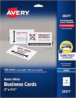 Визитки Avery для печати с технологией Sure Feed, 2" x 3,5", белые, 100 чистых визиток, бумага для струйного принтера (28371)