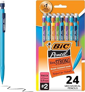 Набор механических карандашей BIC Xtra Strong с ластиками, толстый наконечник (0,9 мм), 24 штуки, для школы или офиса.